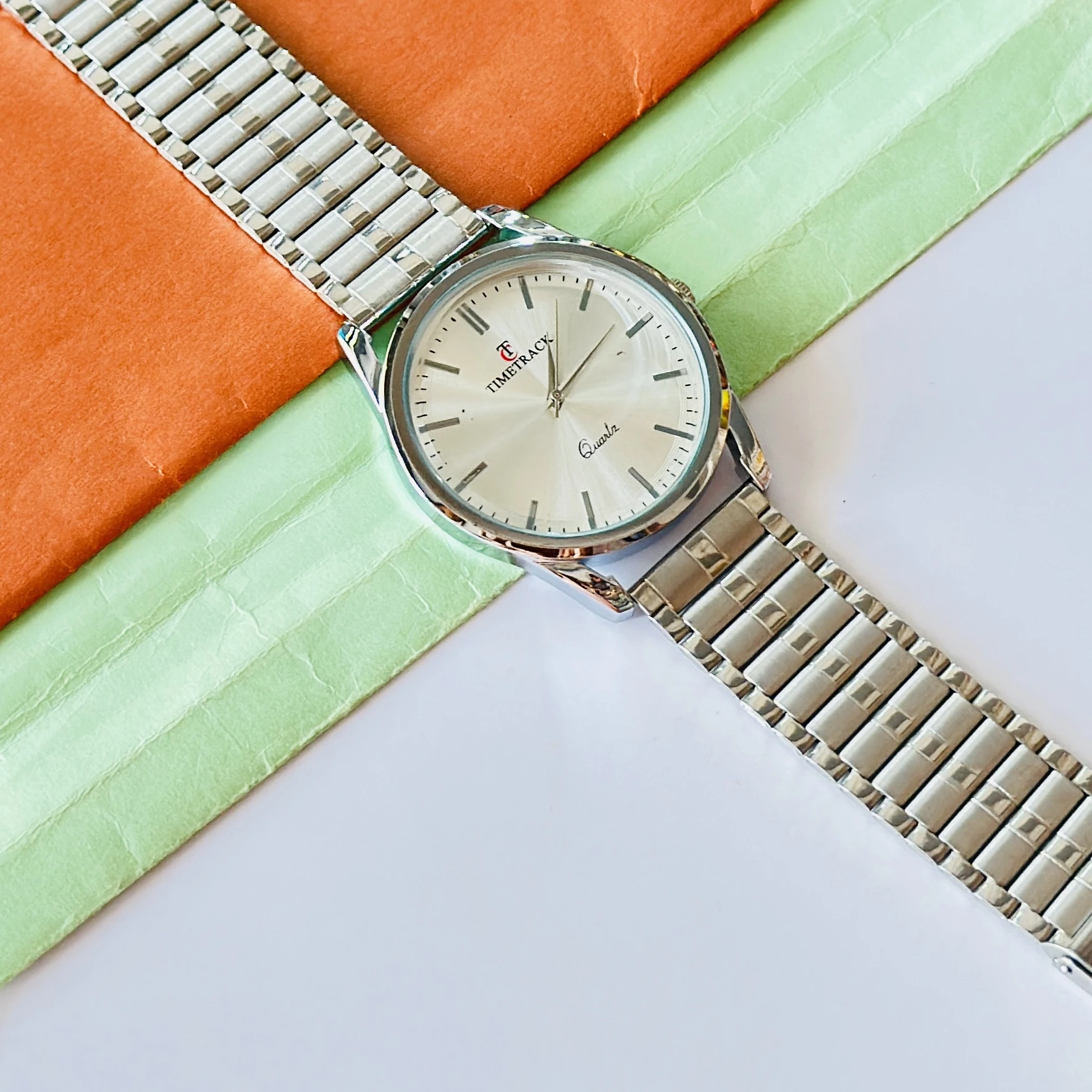 Time Track Men's Brass Silver Wrist Watch