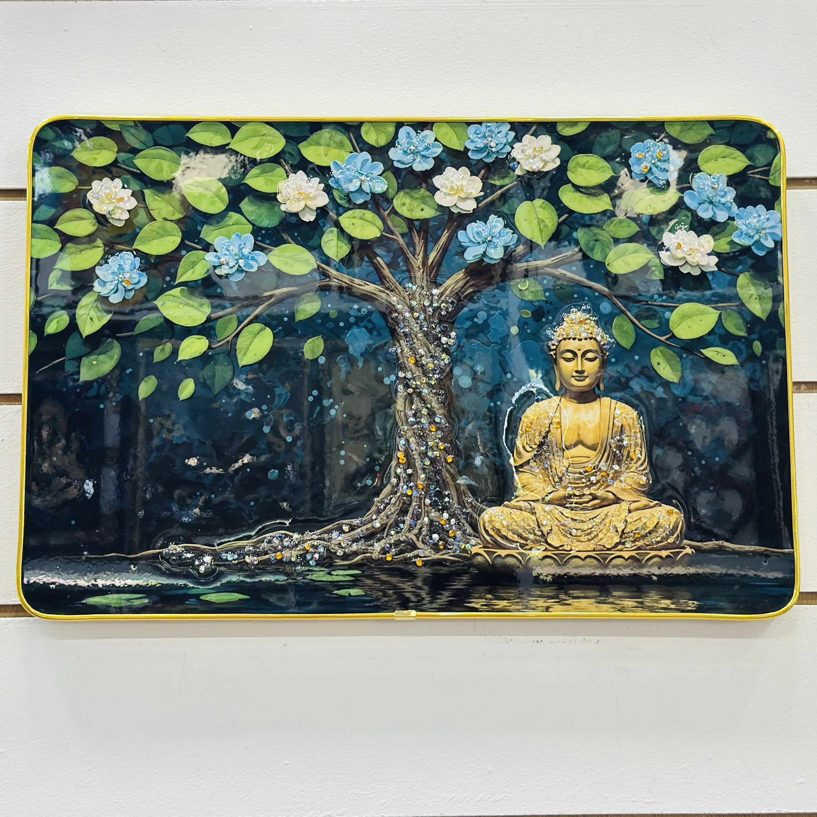 Crystal embedded Buddha wall painting(SKU-7340OR)