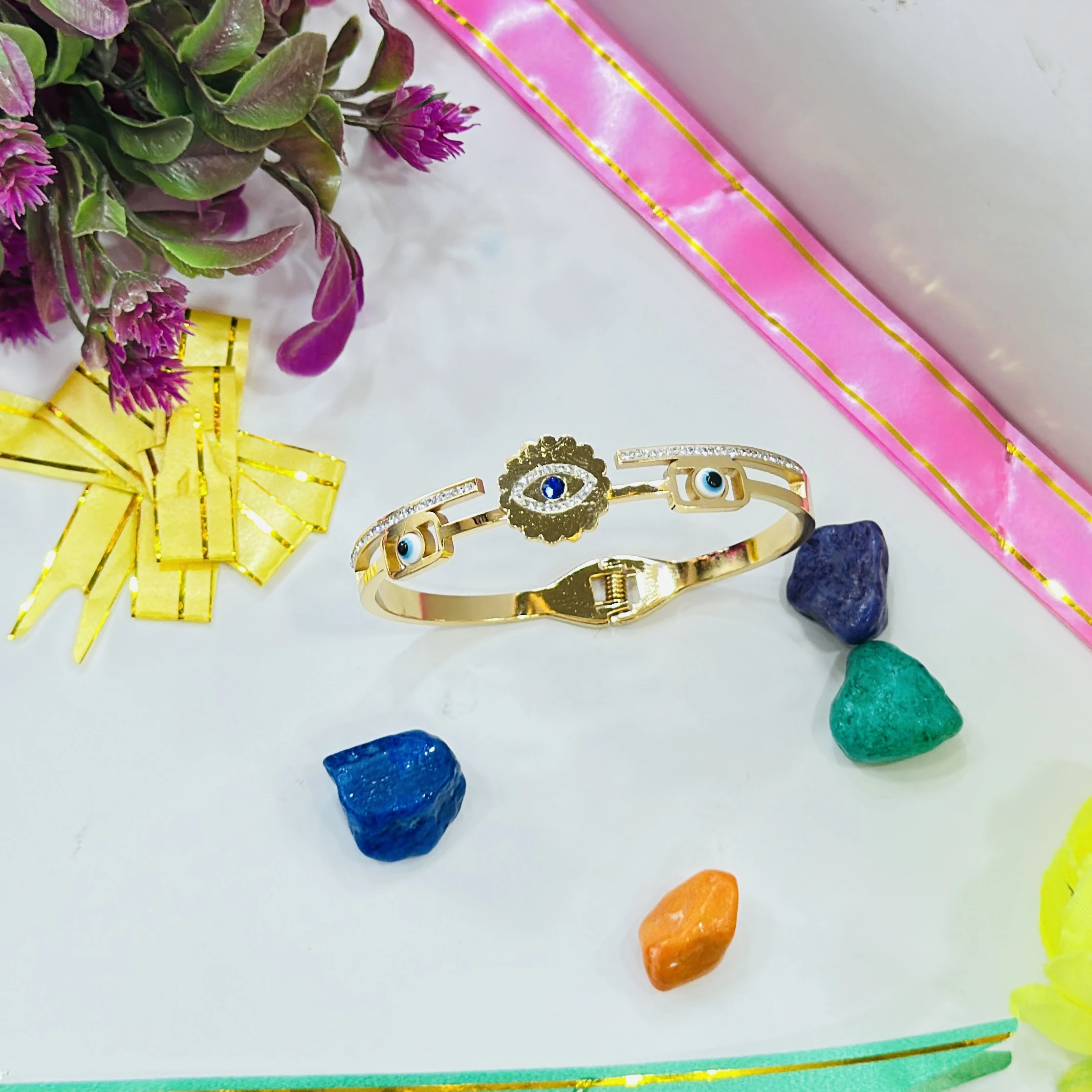 gold-plated evil eye bangle bracelet from Karatcart.