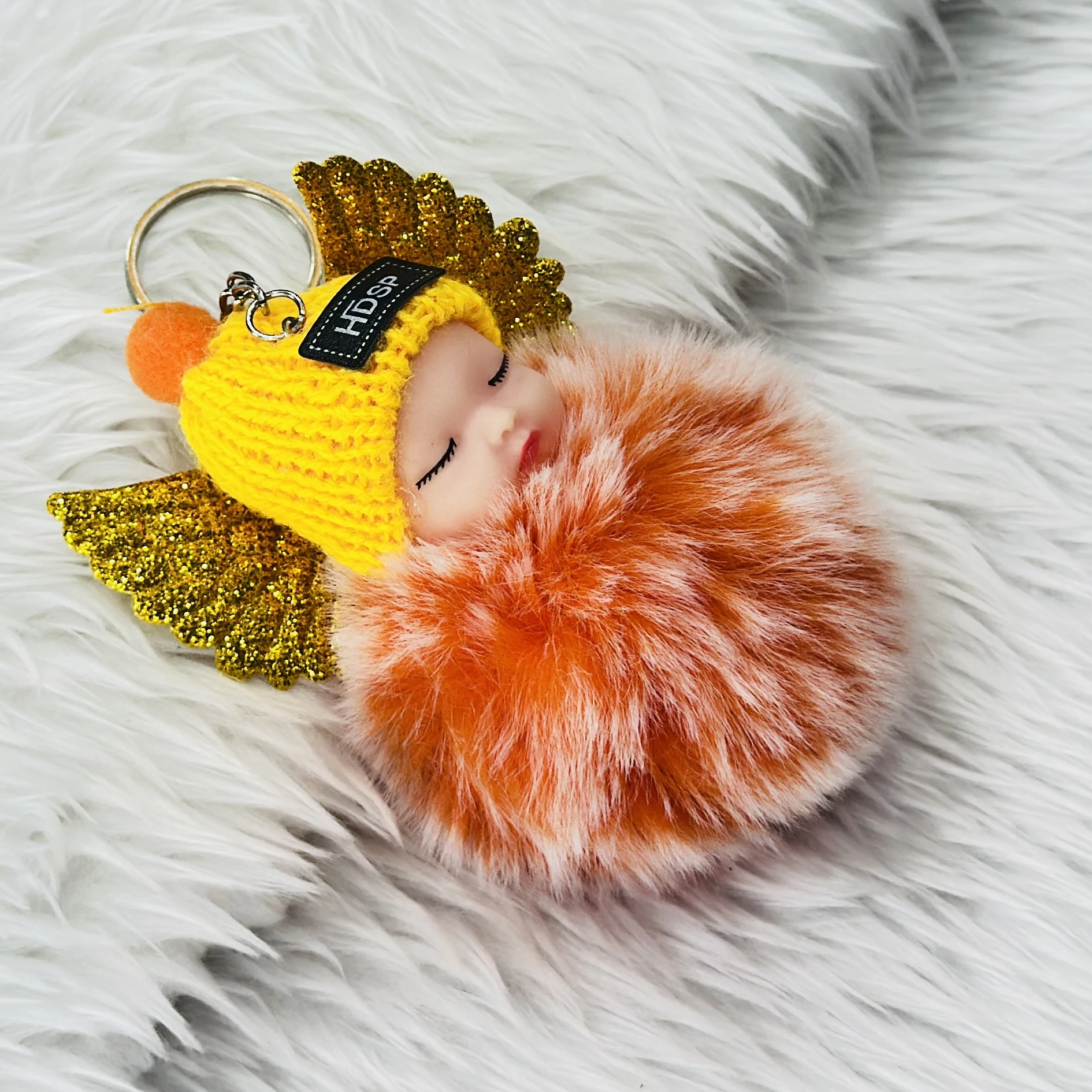 cute sleeping baby angel doll keychain
