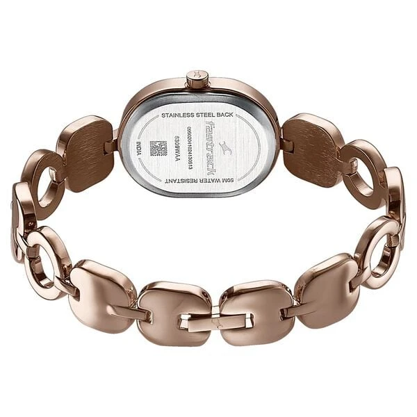 Fastrack Style Up Quartz Analog Mother Of Pearl Dial Rose Gold Metal Strap Watch For Girls Model No.6309WM01