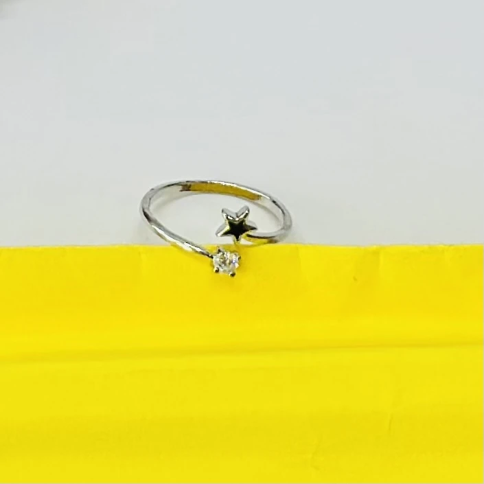 Silver rhodium-plated adjustable open ring