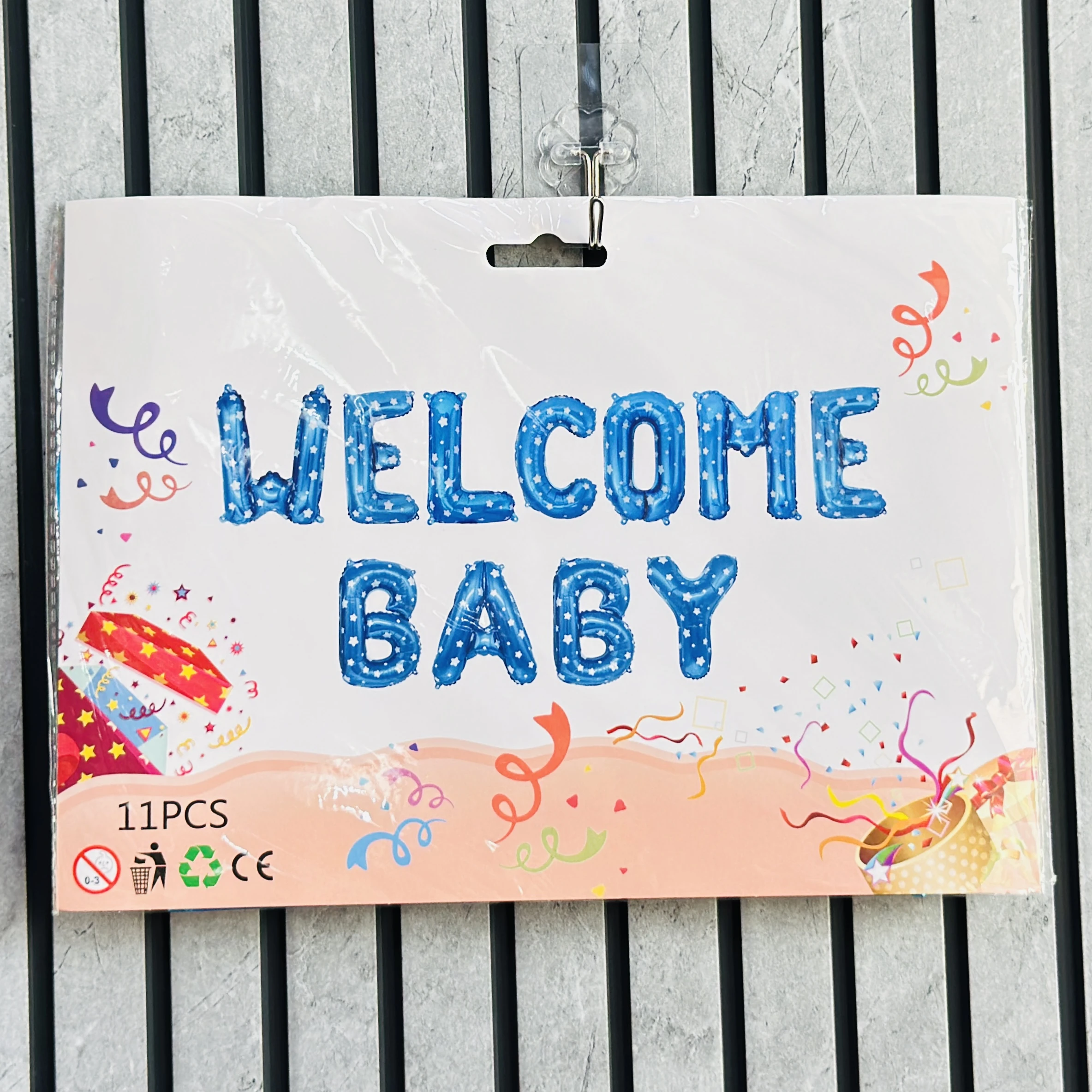 11-piece polka dot pink Welcome Baby foil balloon set