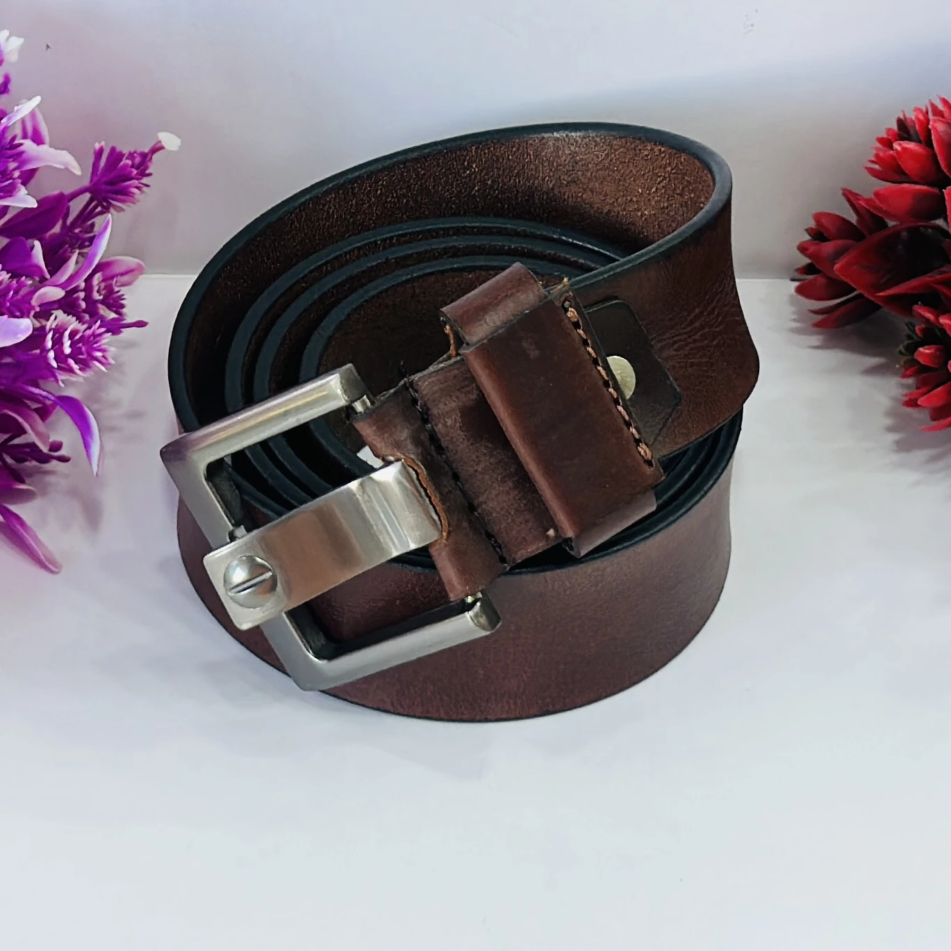 Brown genuine leather formal and casual belt