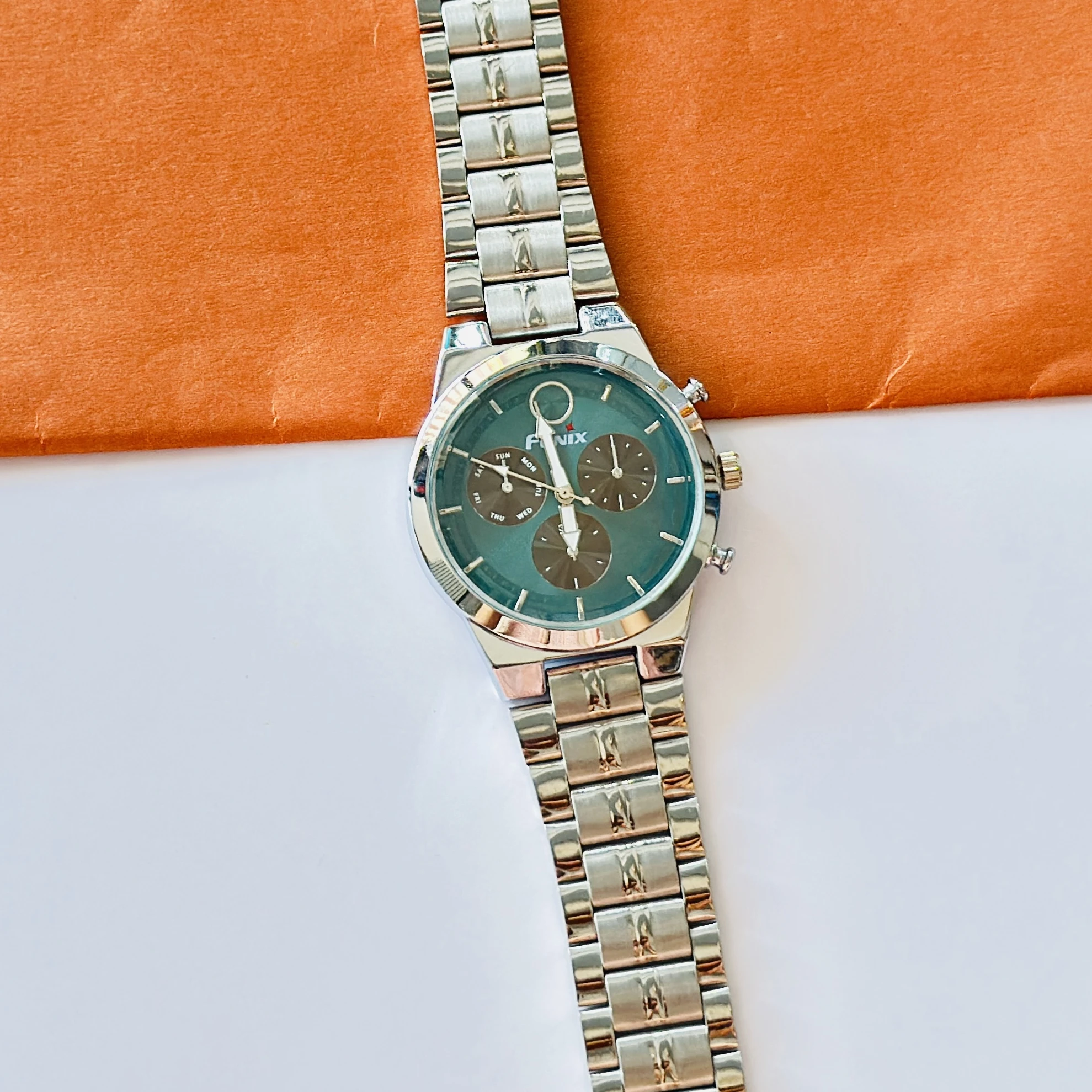 Time Track Men's Brass Silver Wrist Watch