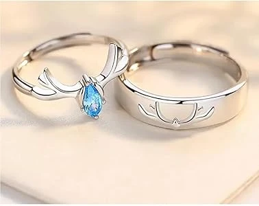 Set of adjustable, silver-plated couple's rings