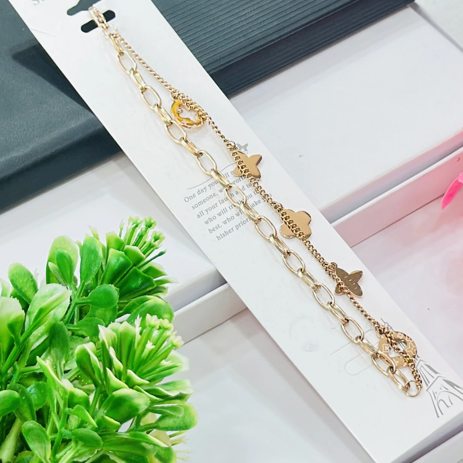 Layered Gold Plated and Pearl Link Chain Bracelet