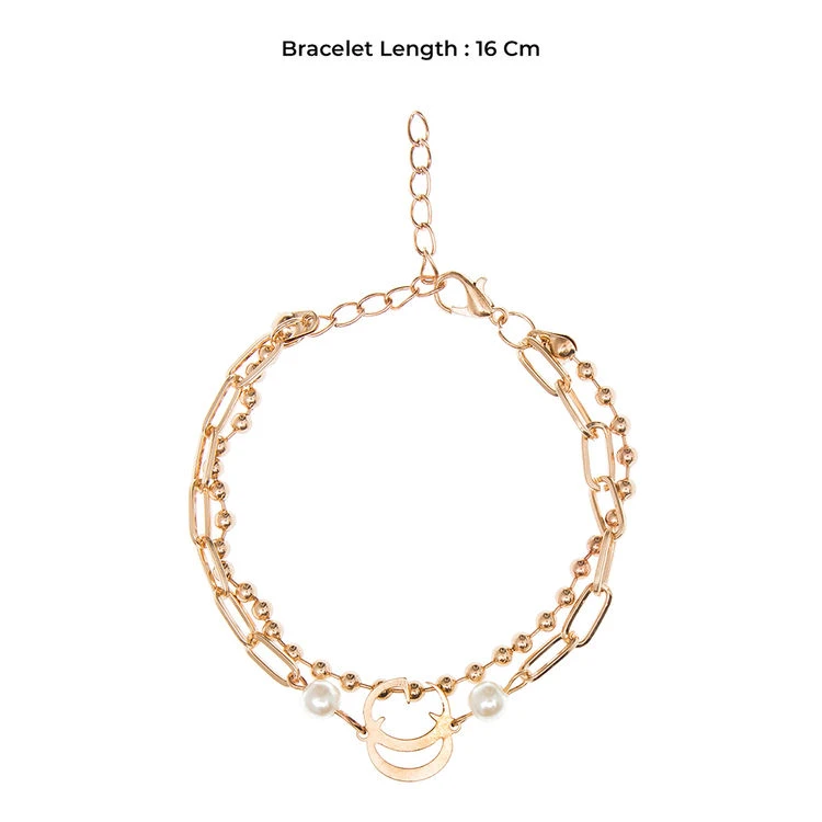 Layered Gold Plated and Pearl Link Chain Bracelet