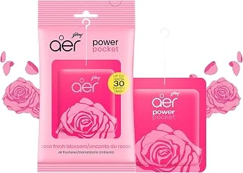 Godrej aer Power Pocket Bathroom Freshener in the Rose Fresh Blossom scent.