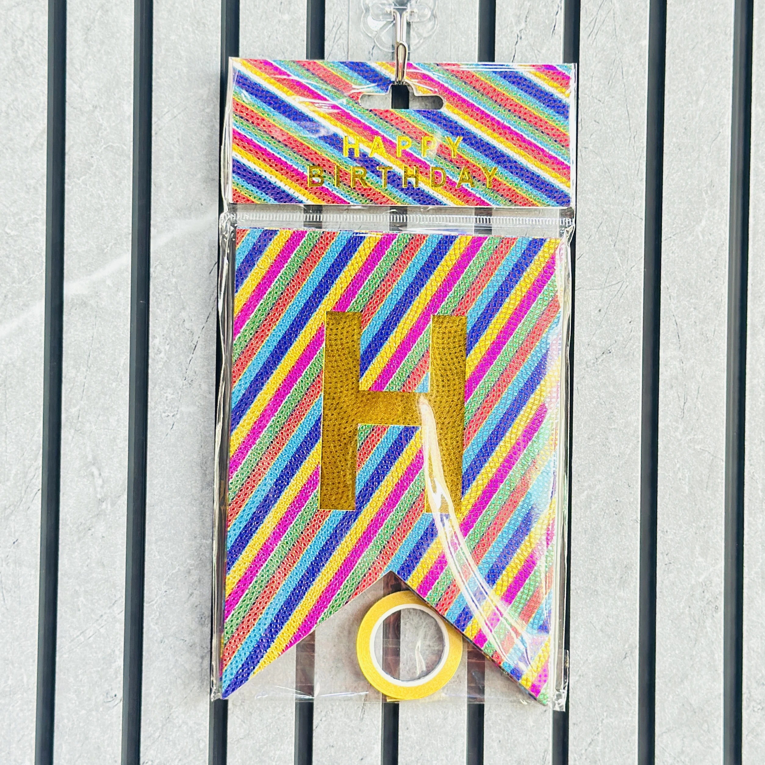 PartyzzTrader rainbow striped Happy Birthday banner