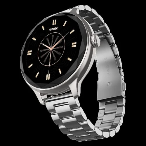 NoiseFit Grace Smartwatch in a Metal Silver finish, featuring a 1.1-inch AMOLED display