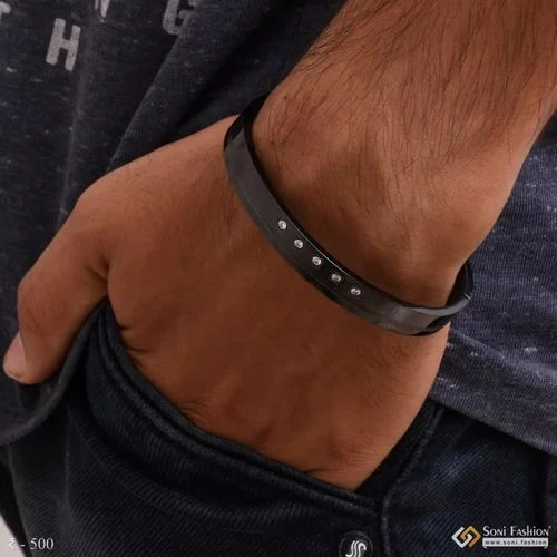 Black rhodium-plated bracelet with zircons, likely made of stainless steel.