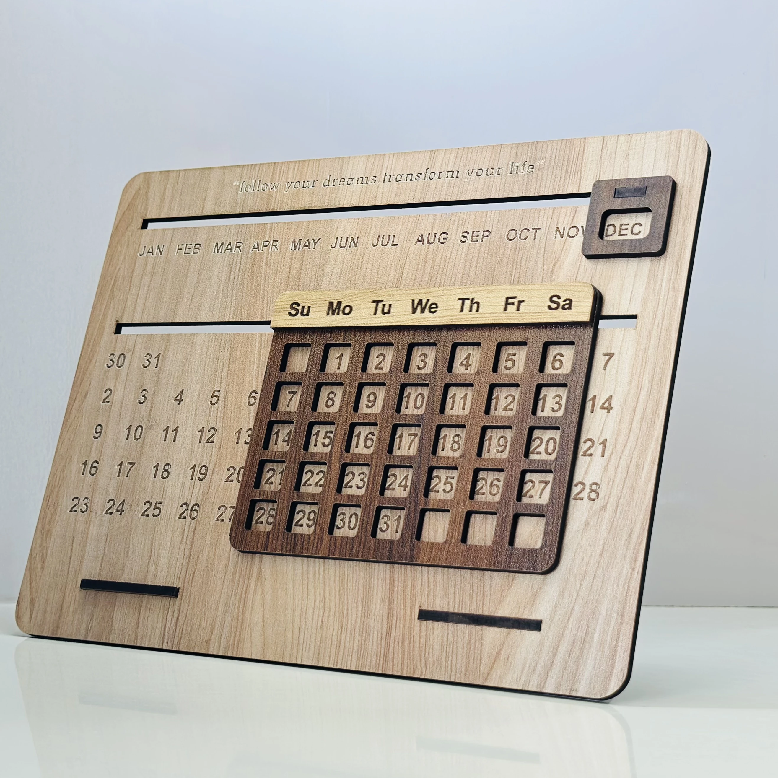 Wooden perpetual desk calendar