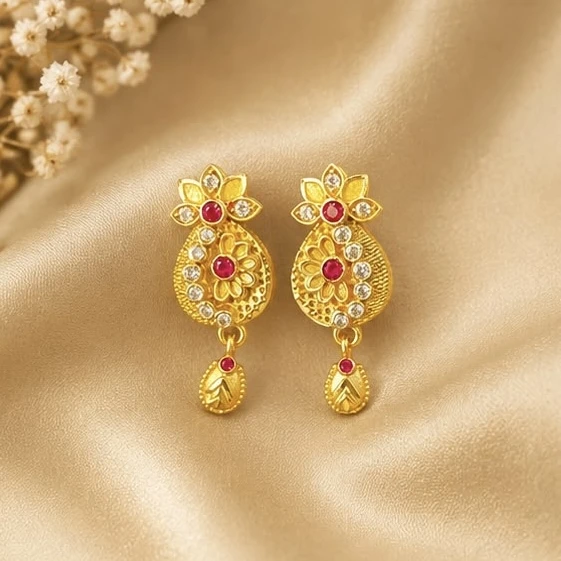 Luv Fashion gold-plated drop earrings studded with artificial stones.