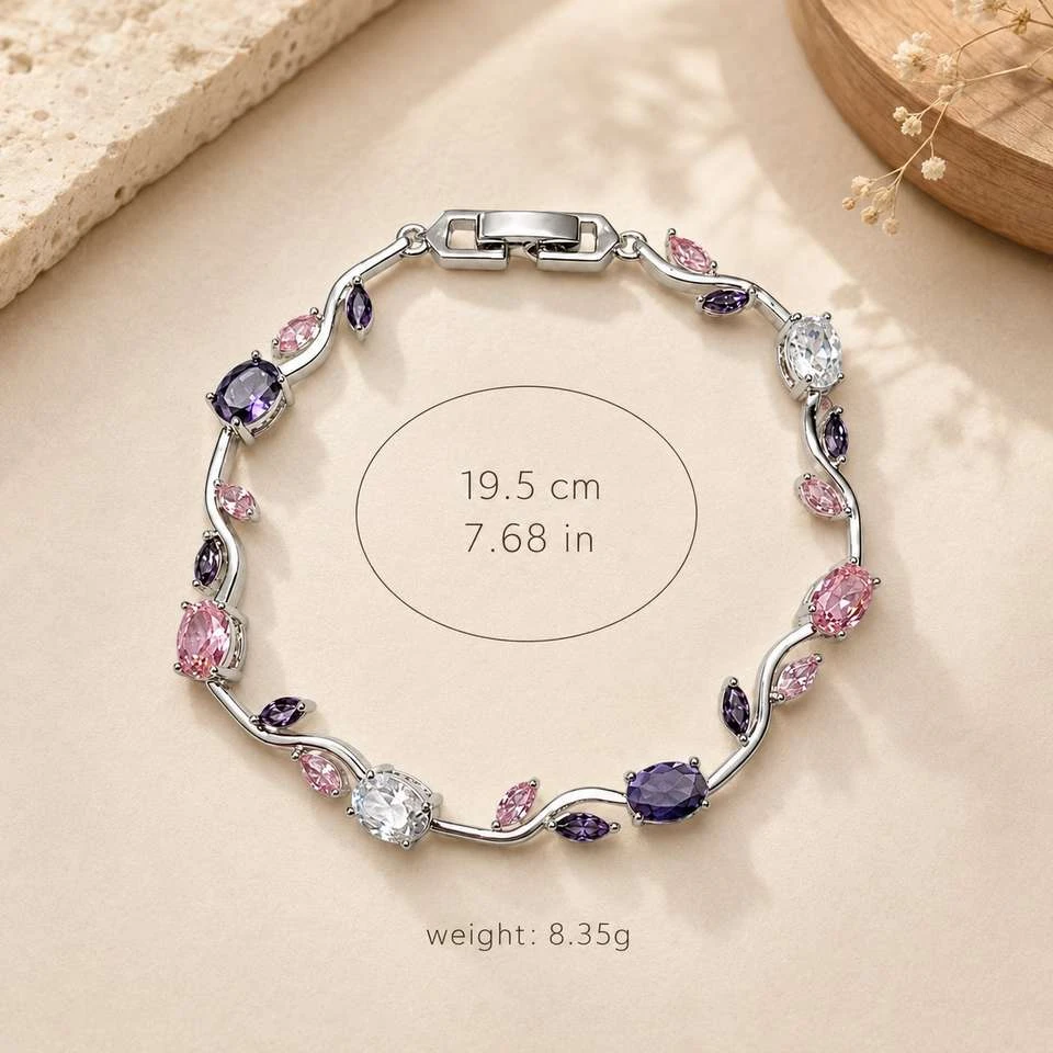 Style Kraft bracelet features a silver-plated design adorned with multi-colored tulip-shaped gems