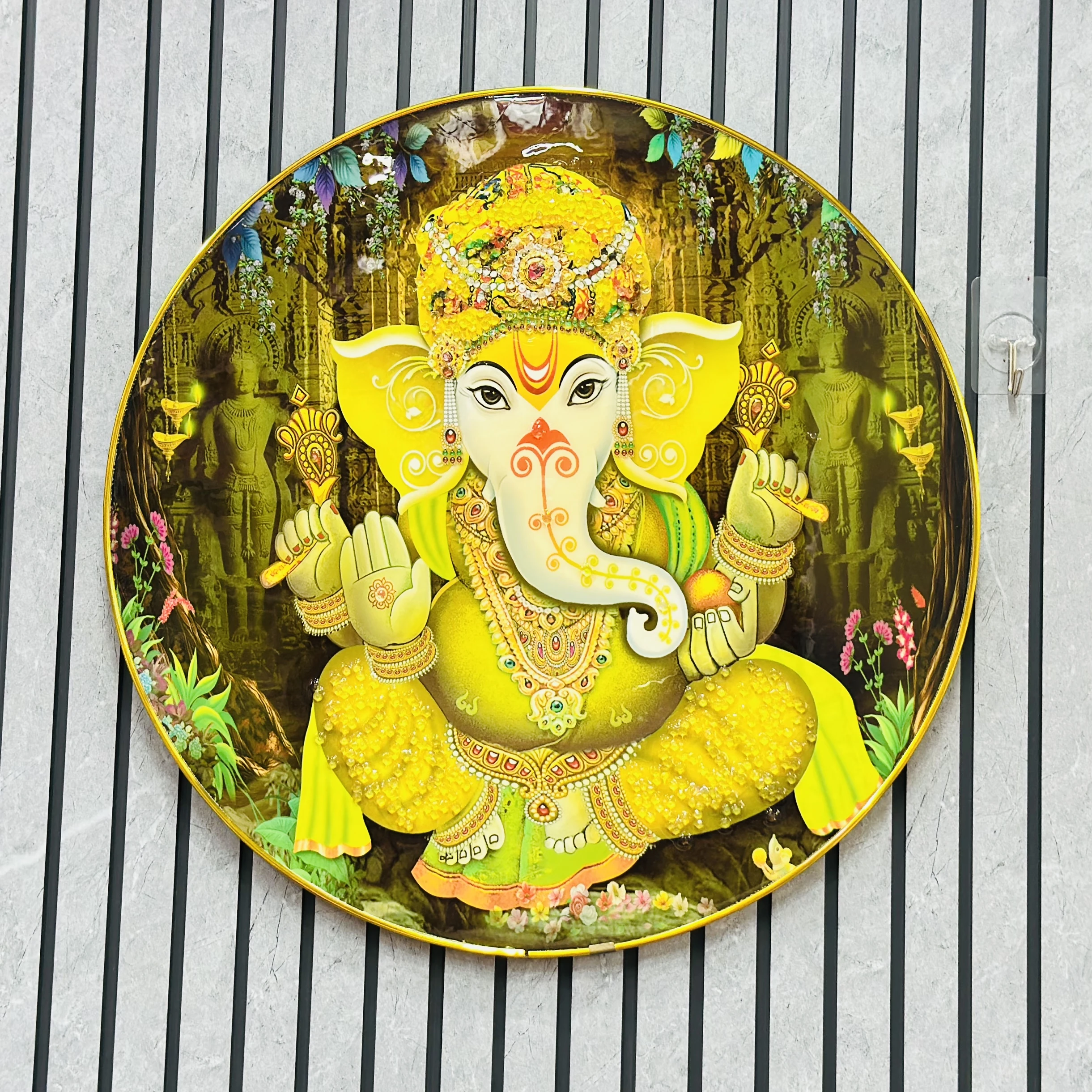 “Yellow Ganpati Temple Wall Decor Frame"(SKU -TYK705)