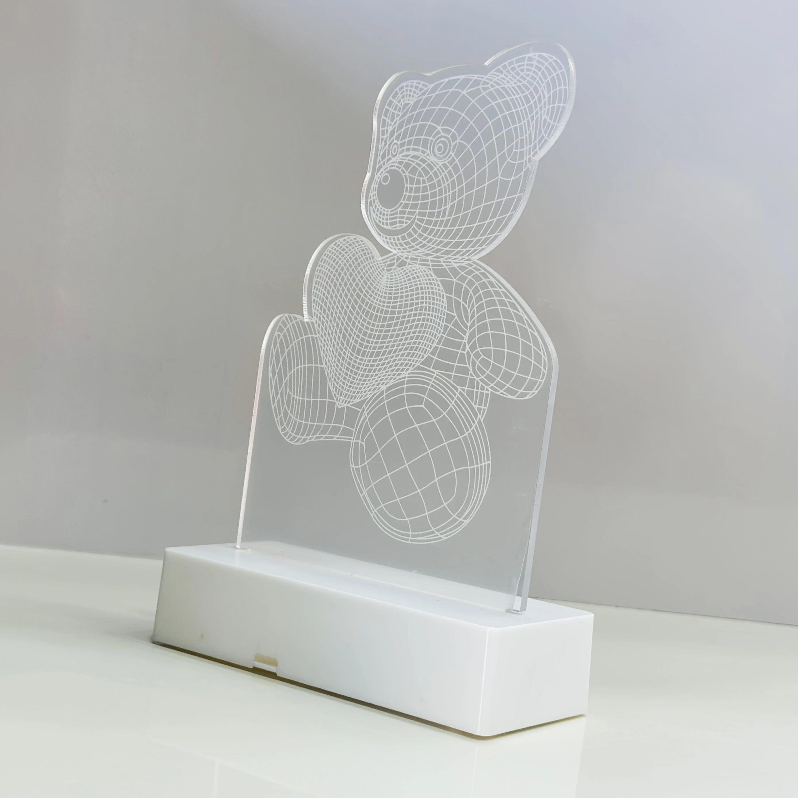 3D illusion LED night light with a teddy bear and heart design.(SKU-LRL754)