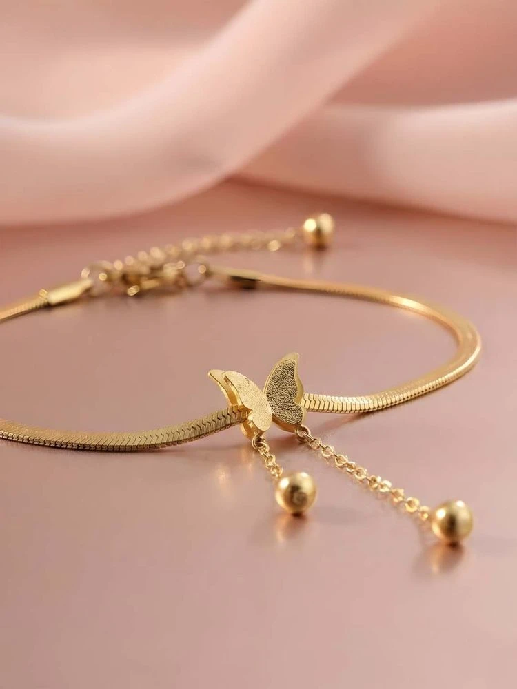 Gold-Plated Anti-Tarnish Snake Chain Butterfly Charm Bracelet