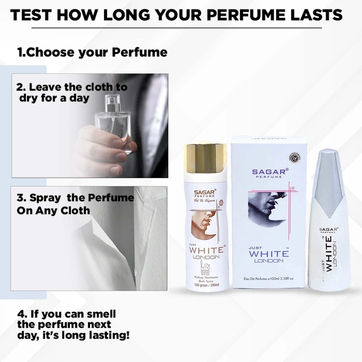 Sagar Just White London Perfume & Deodorant Combo.