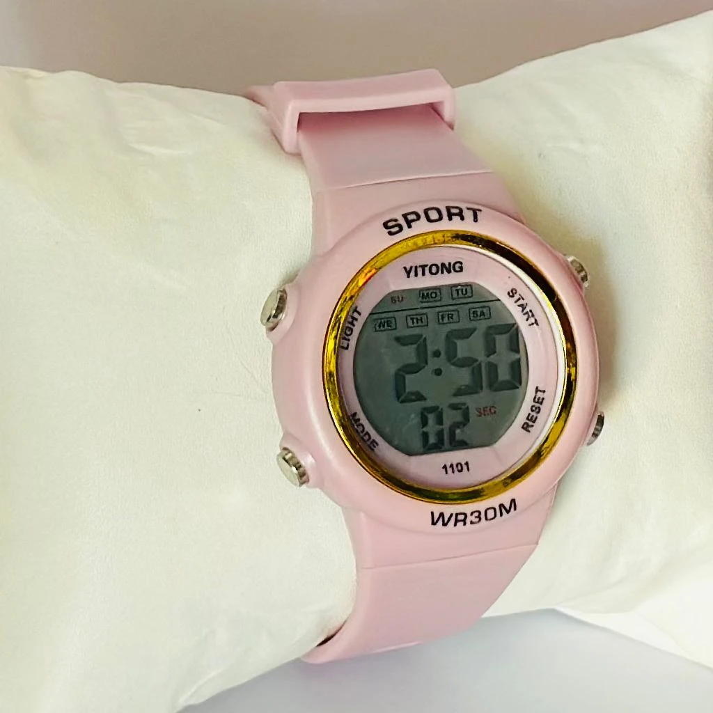 pink Yitong digital sports watch with a silicone strap.