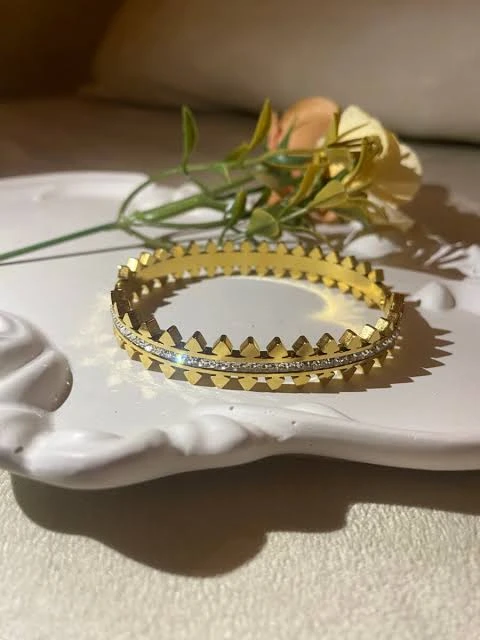 Crystal Gold Stainless Steel Bangle Bracelet