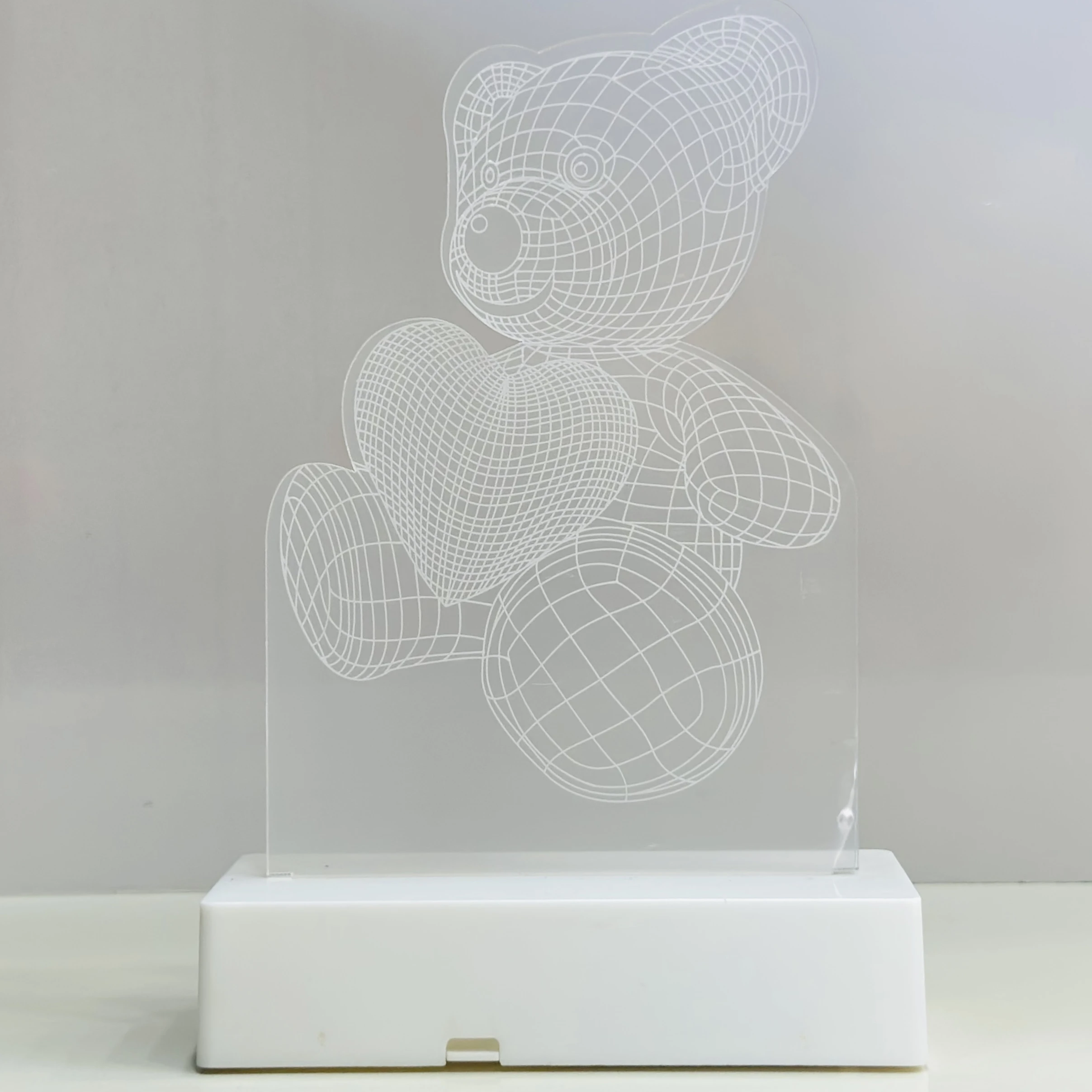 3D illusion LED night light with a teddy bear and heart design.(SKU-LRL754)
