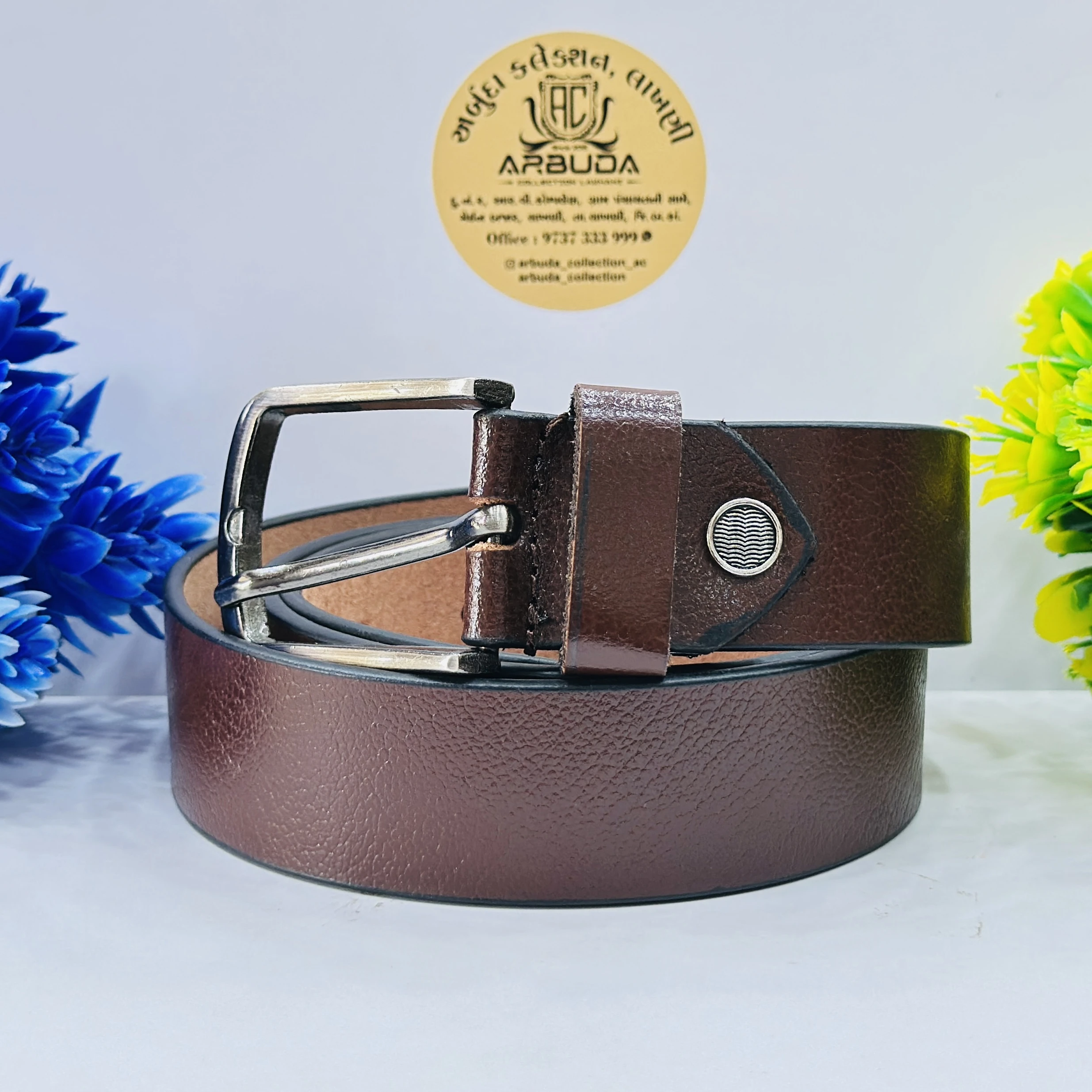 Brown leather waist belt for men