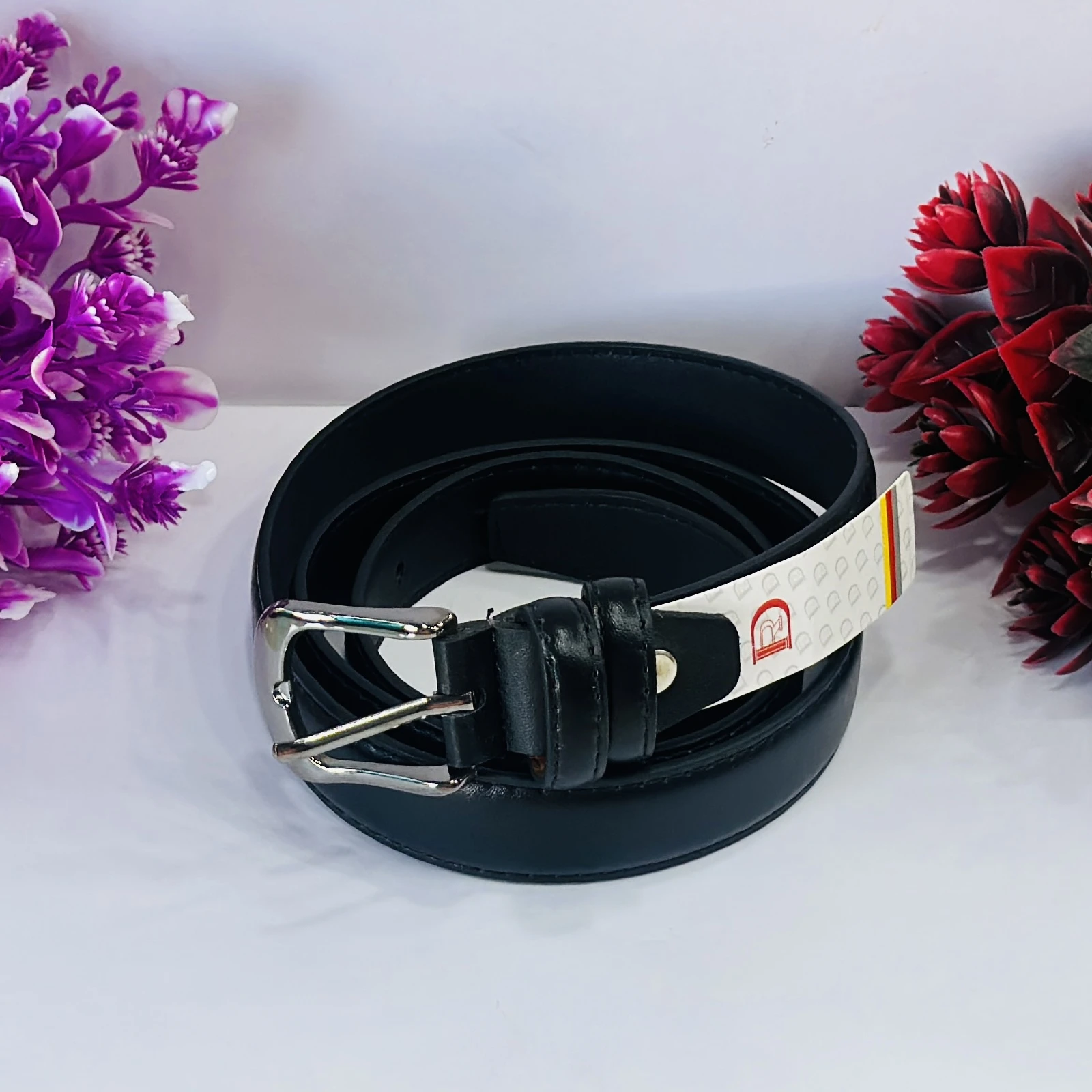 Black leather men's belt
