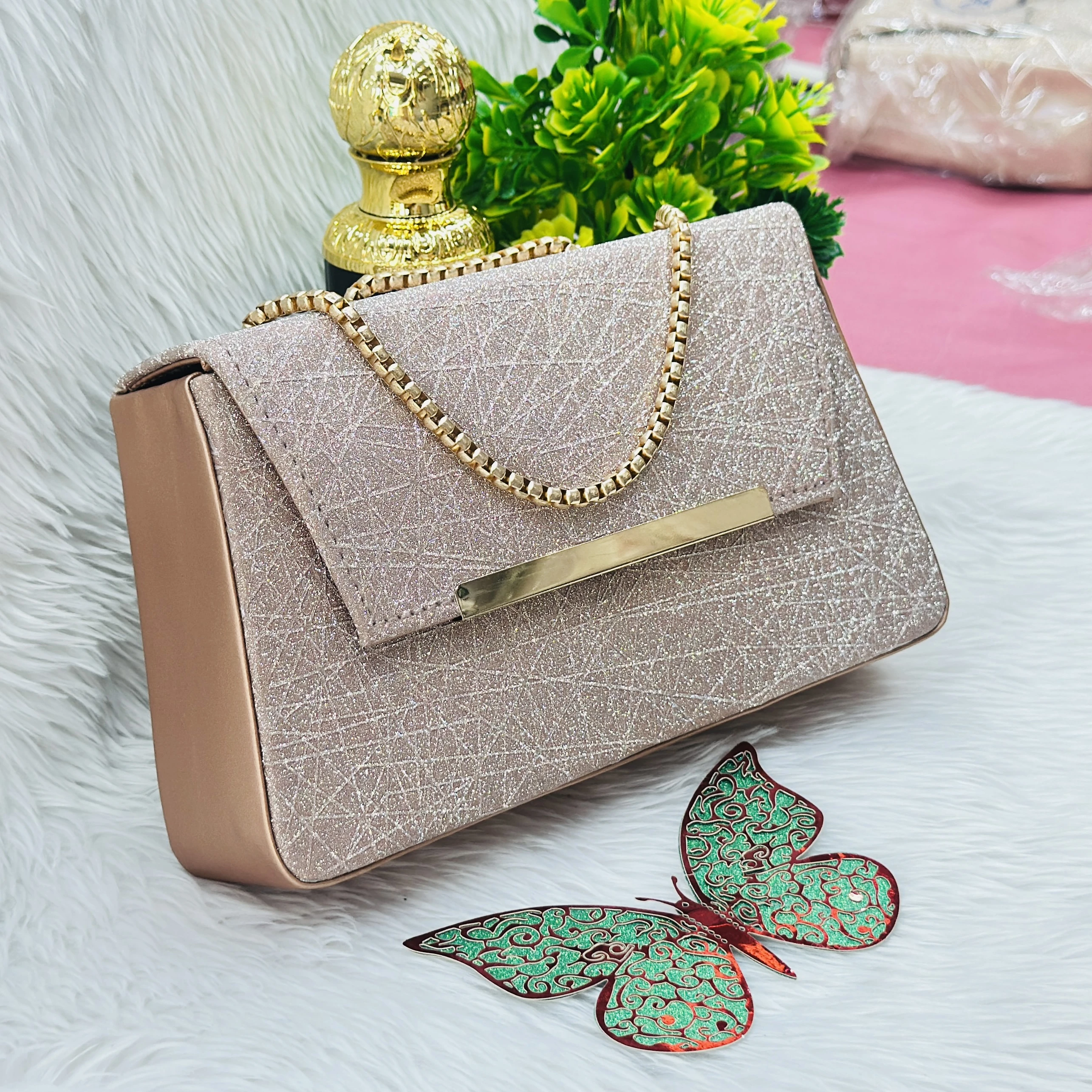 women's glittered or shimmer party-wear sling clutch bag