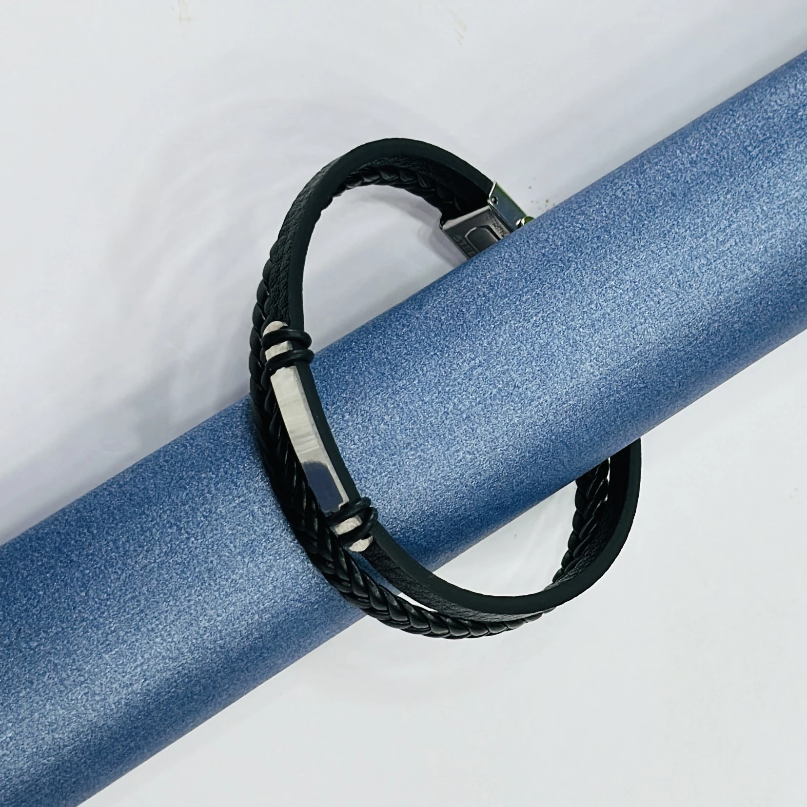 Black multi-layered braided leather bracelet
