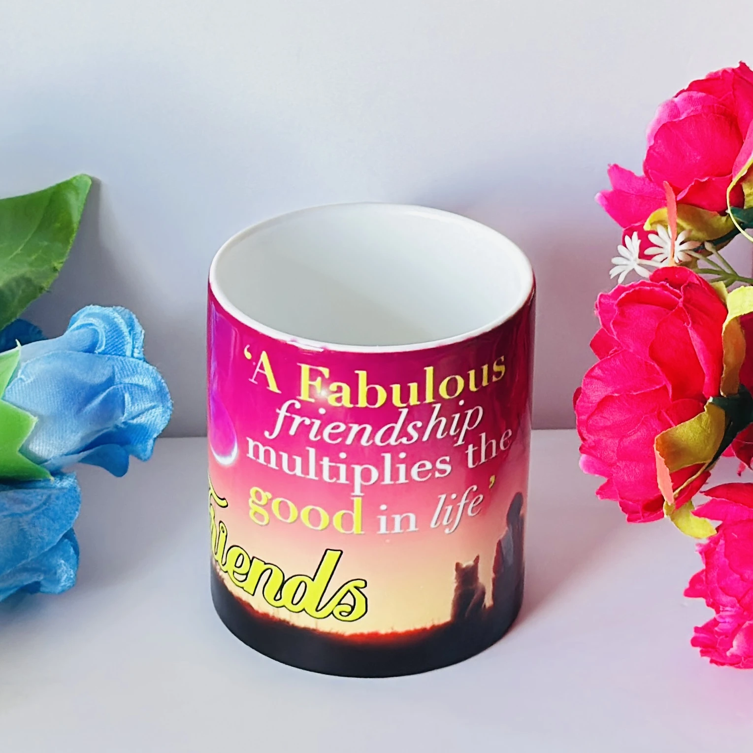 ceramic coffee mug with a "Friends" graphic print. …..B0KHC1