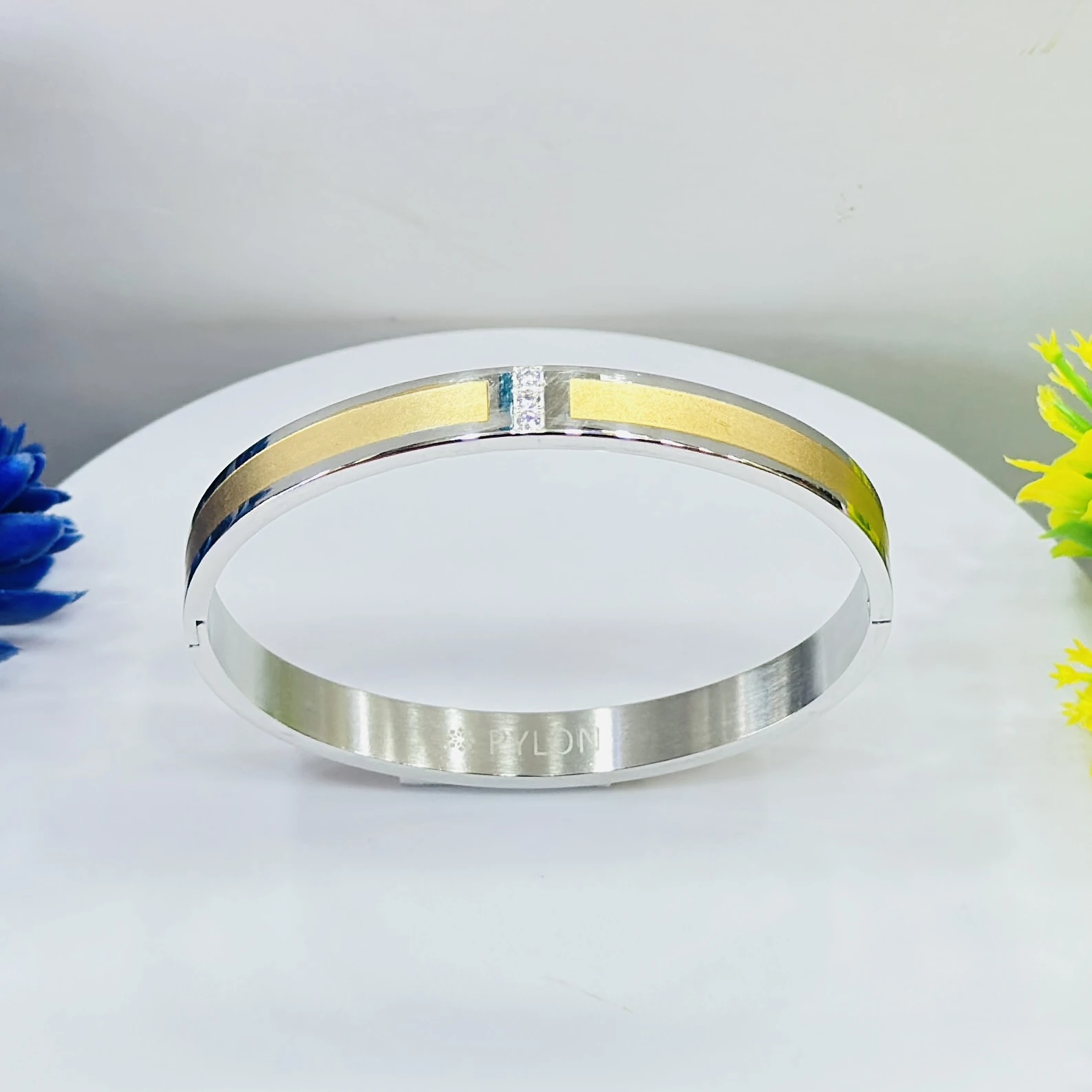 stylish two-tone kada is a stainless steel bracelet