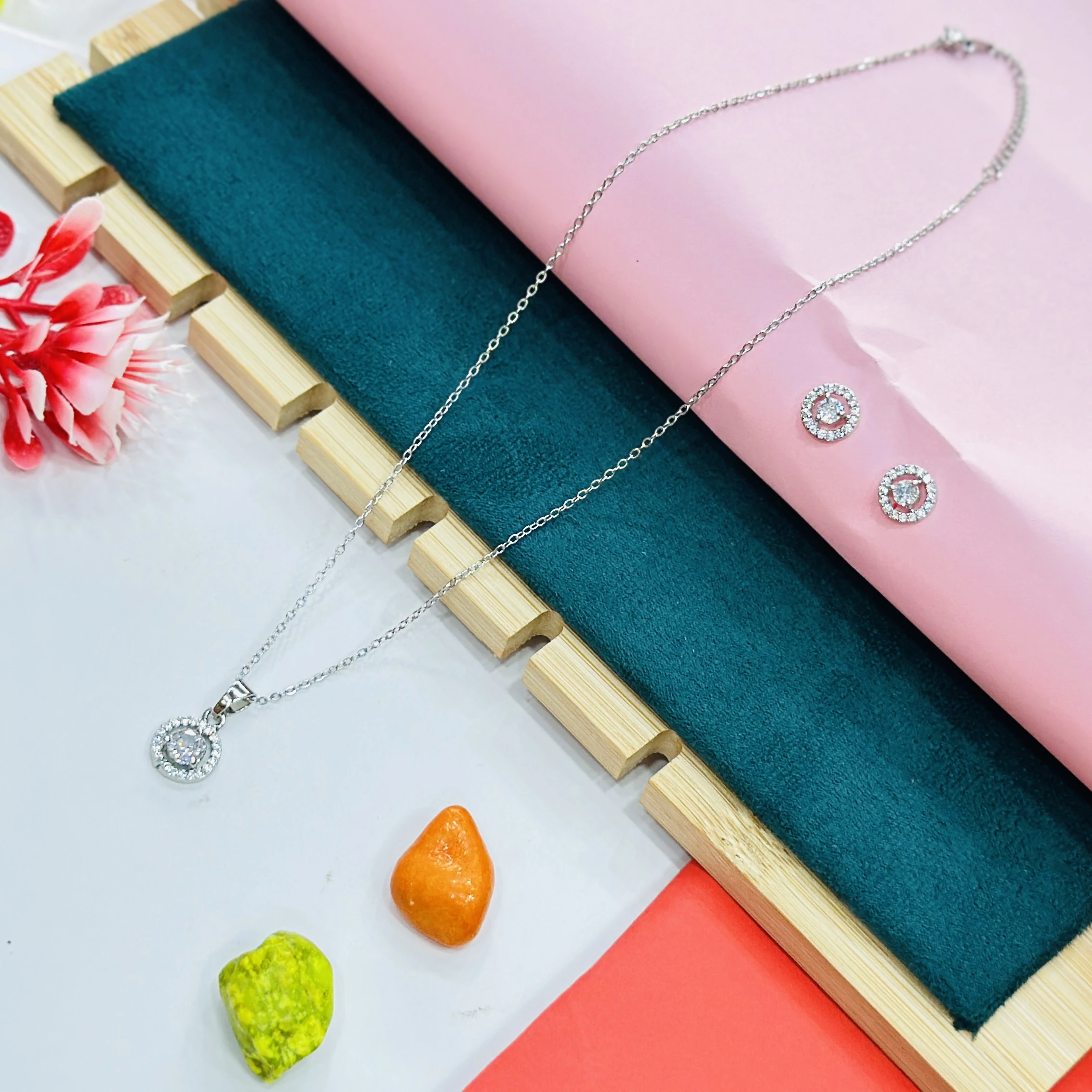 silver-toned jewelry set