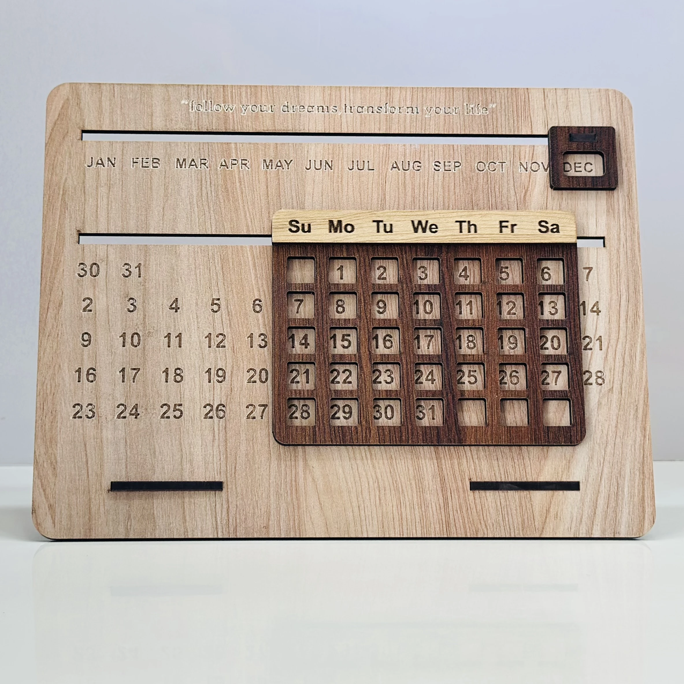 Wooden perpetual desk calendar