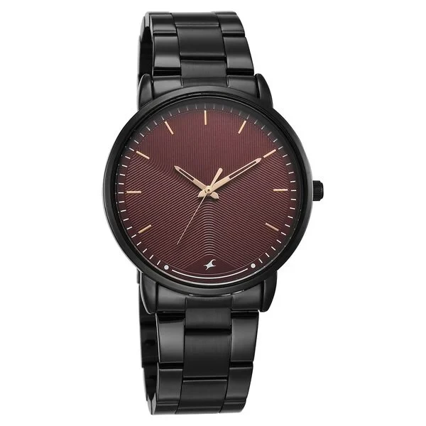 Fastrack Stunners Quartz Analog Maroon Dial Brown Stainless Steel Strap Watch For Guys  MODEL NO.38159NM03