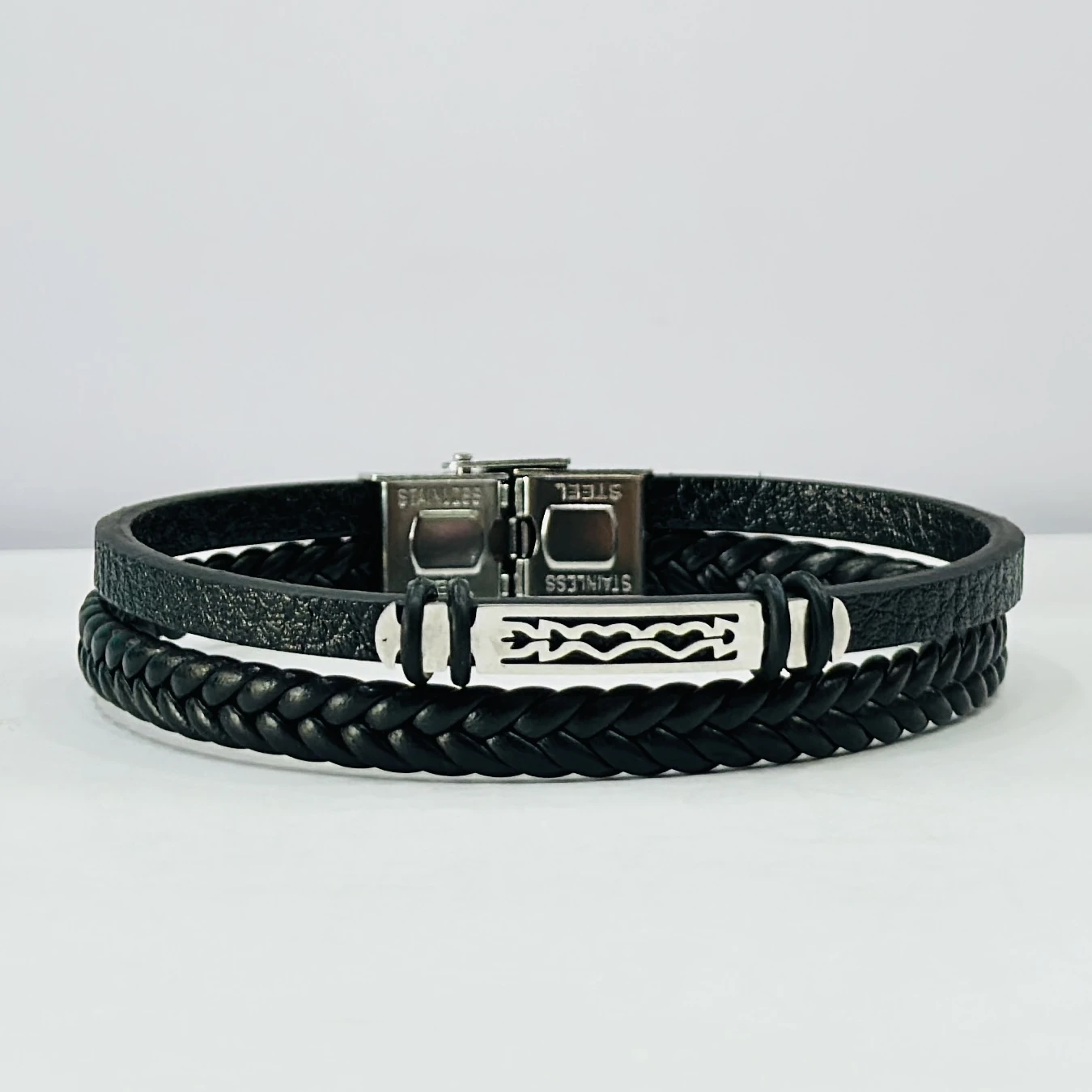 Black multi-layered braided leather bracelet