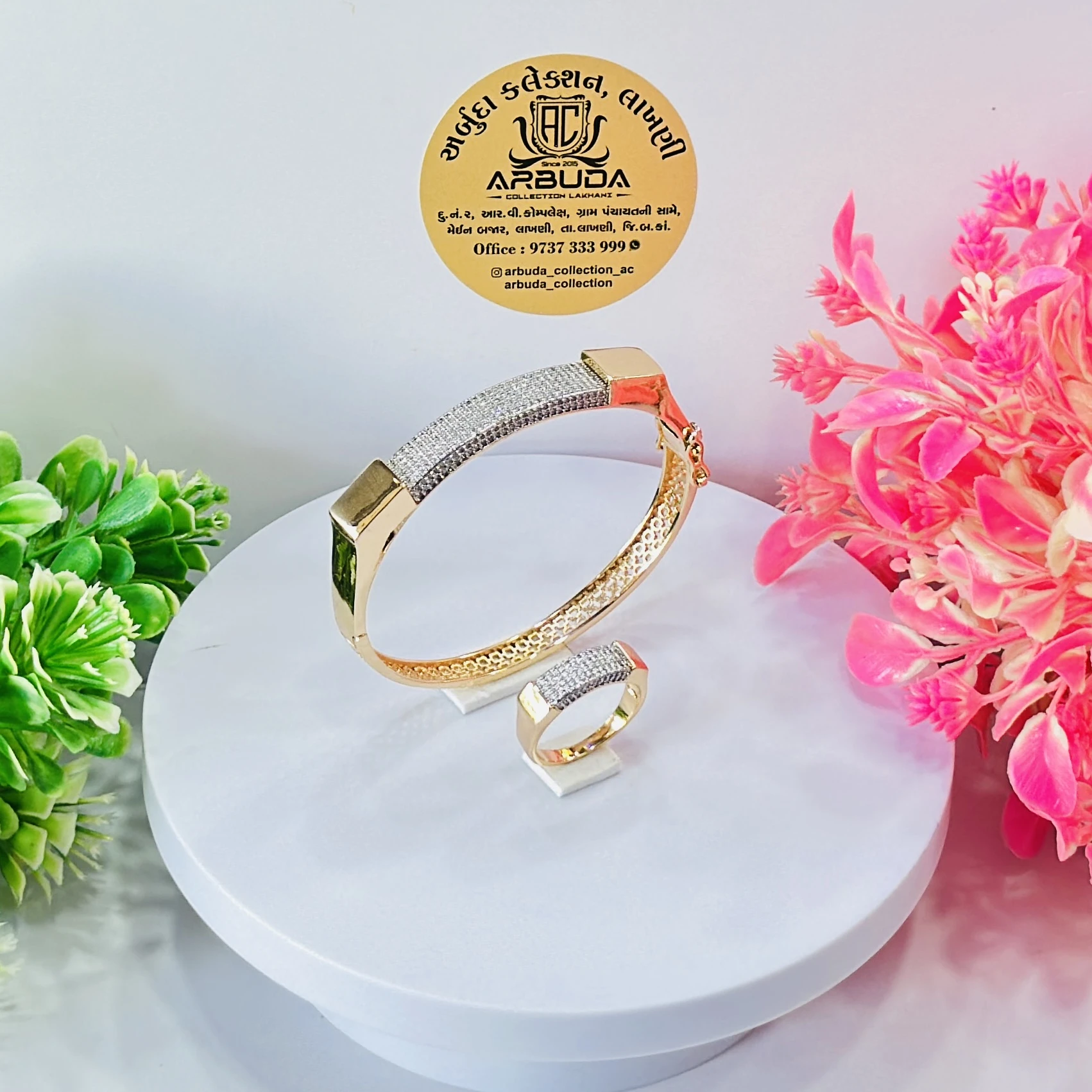 Gold toned Kada  and ring set