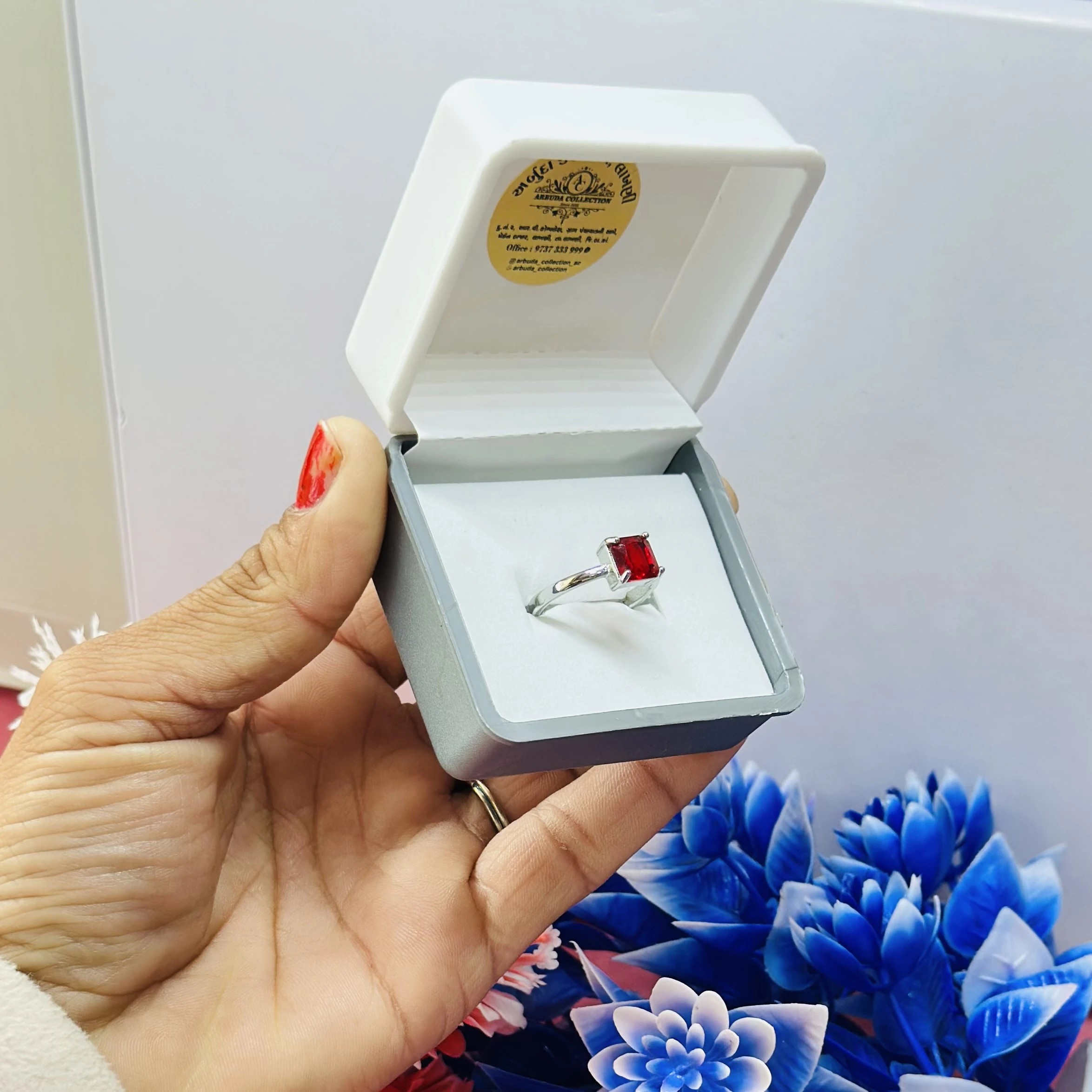 silver-plated adjustable ruby ring