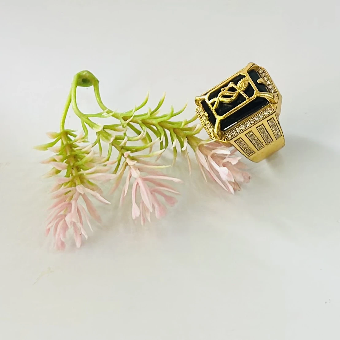 1 gram gold Krishna flute diamond ring for men.