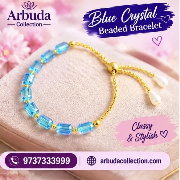 Blue Crystal Beaded Adjustable Bracelet