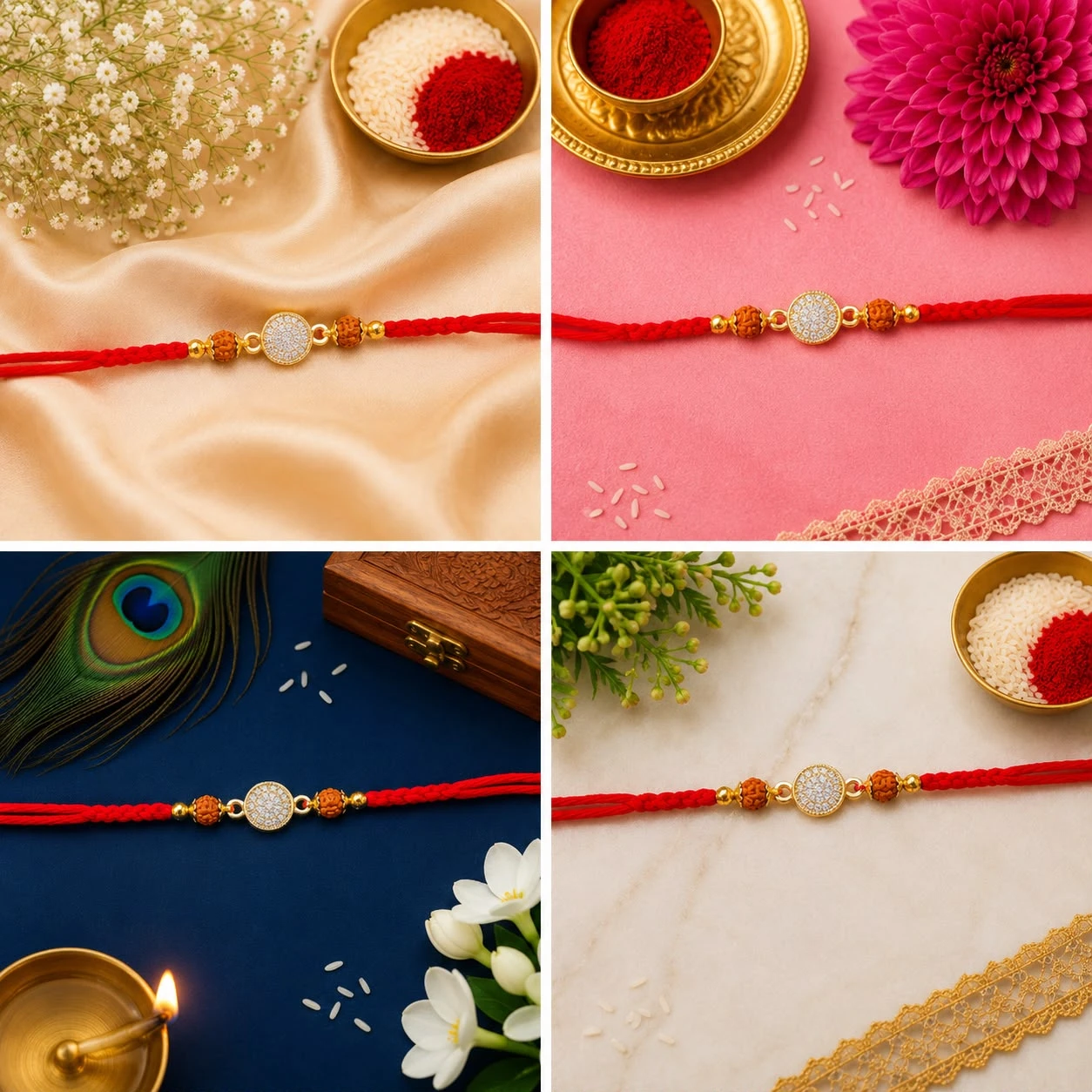 Crystal Studded Rudraksha Thread Rakhi.