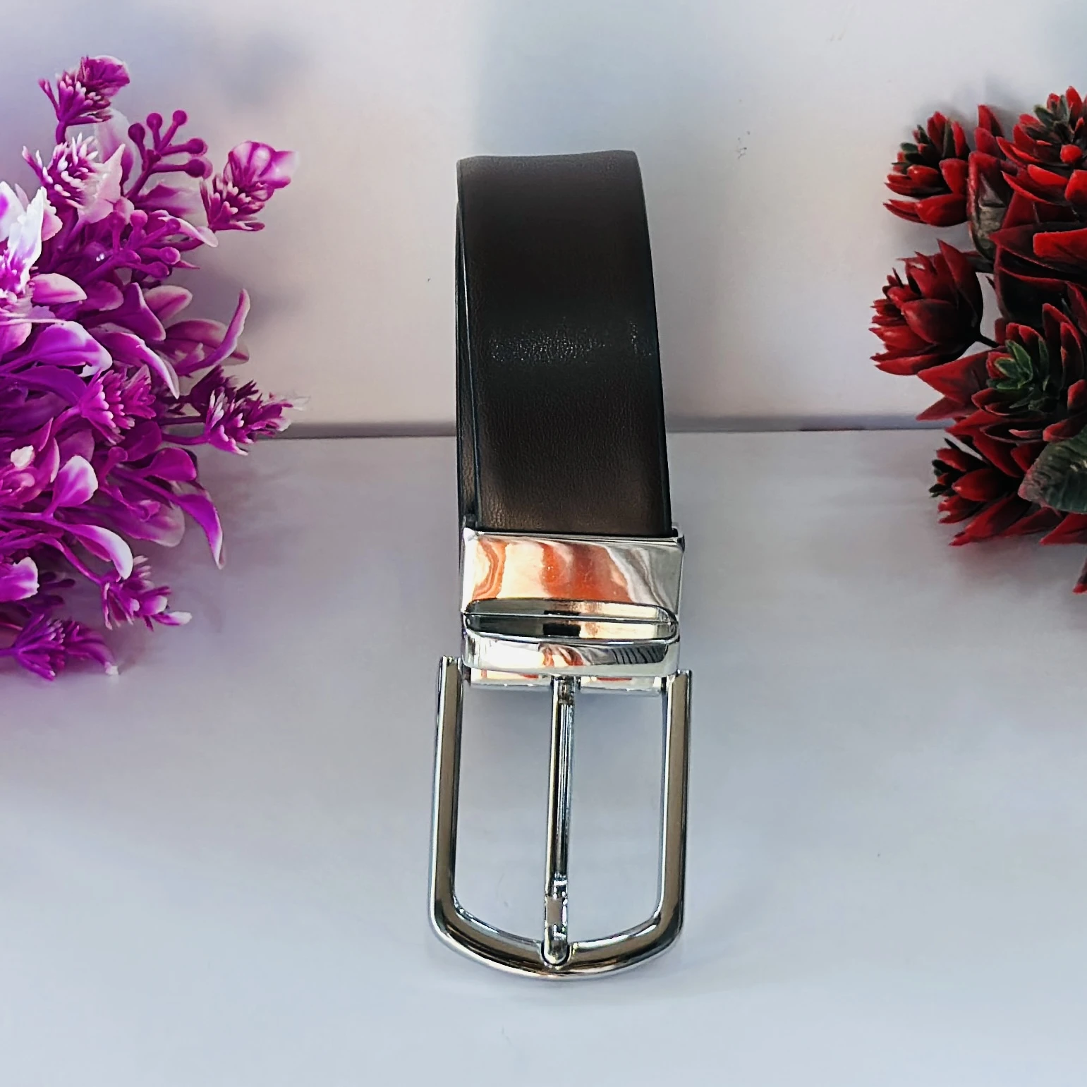Men Casual Black Genuine Leather Belt