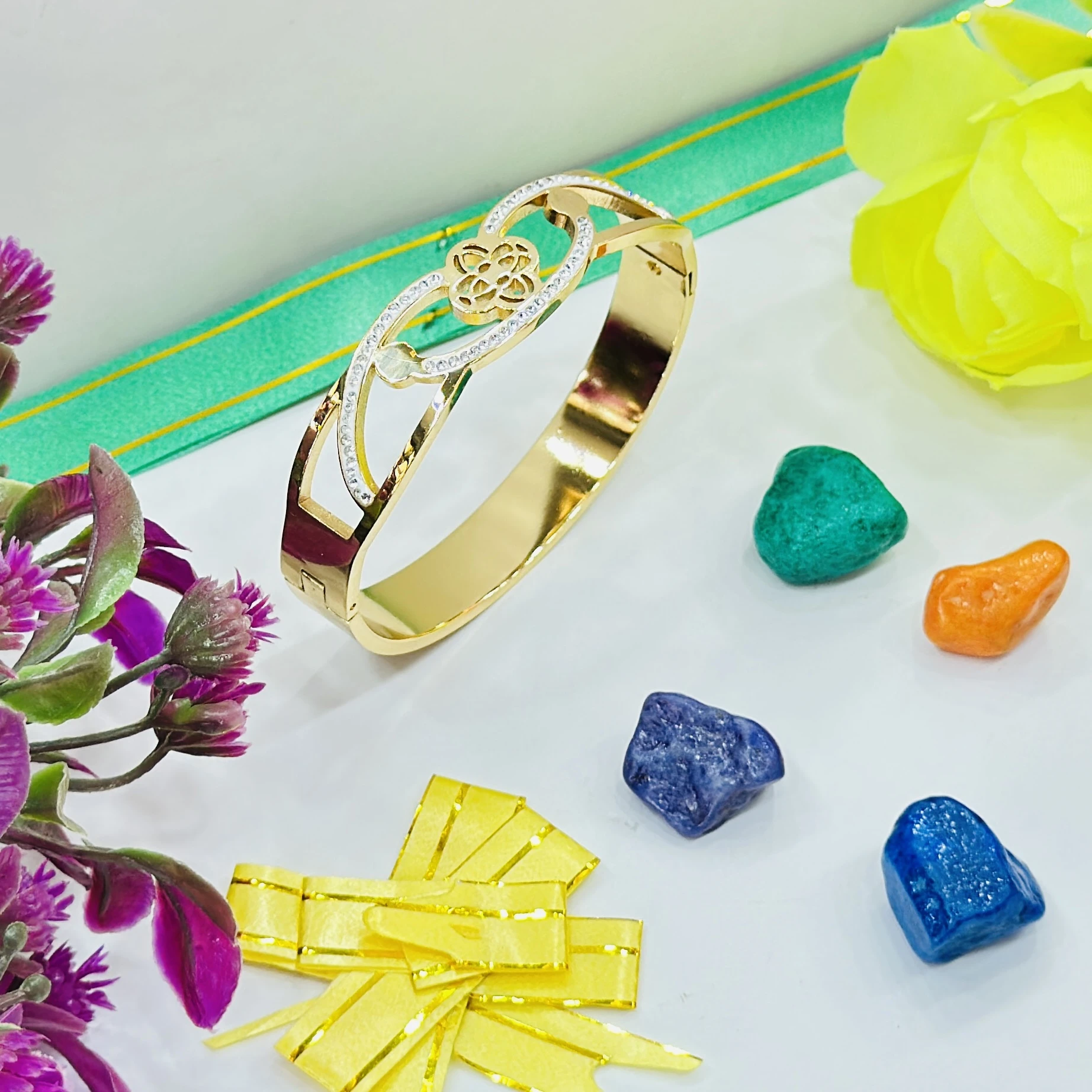 Gold plated stainless steel bangle bracelet