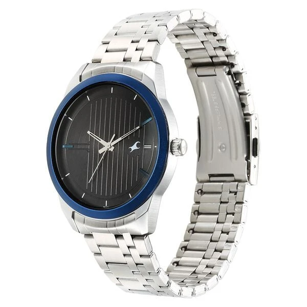 Fastrack Stunners Quartz Analog Black Dial Silver Stainless Steel Strap Watch for Guys