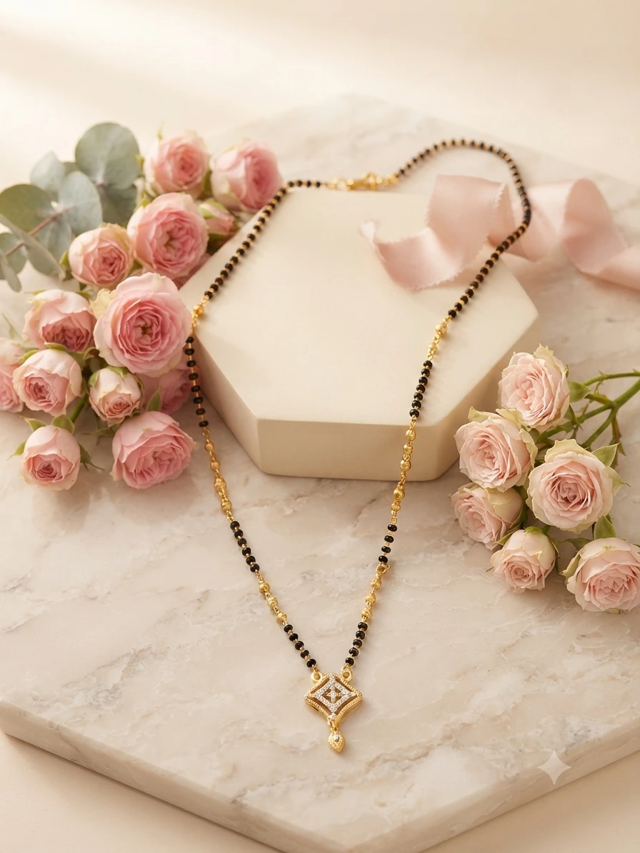 Gold-Plated Zircon Mangalsutra