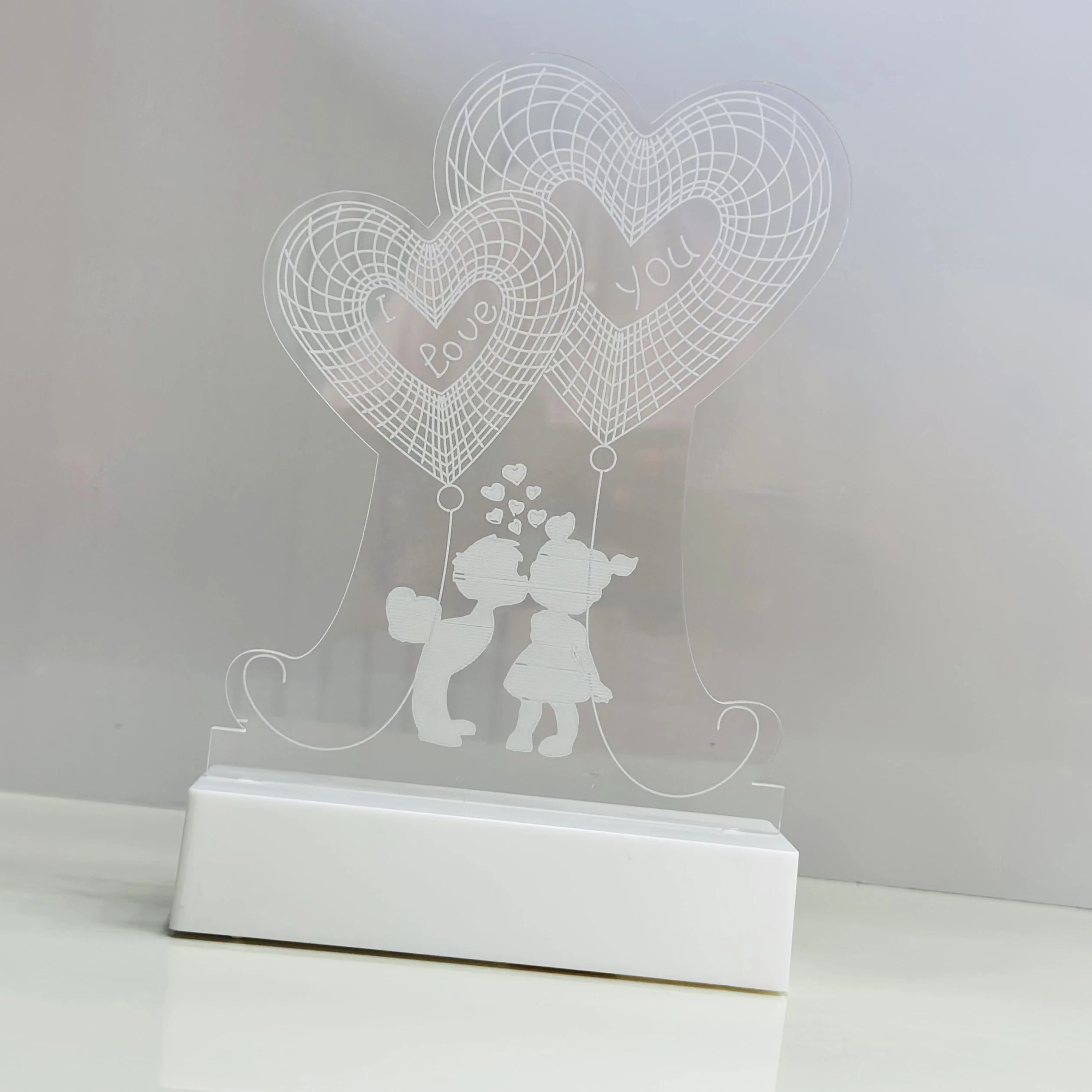 3D illusion LED night lamp with a "Heart Couple" design.(SKU-T1H4WF)
