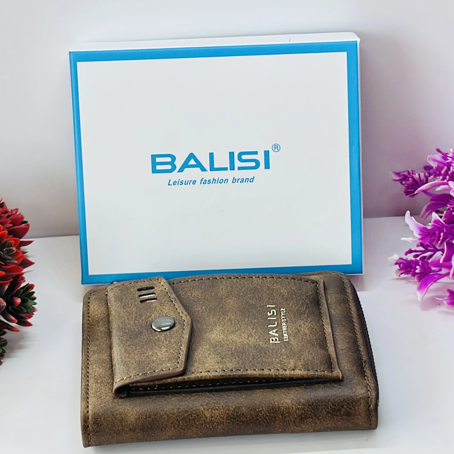 Brown faux leather bifold men's wallet