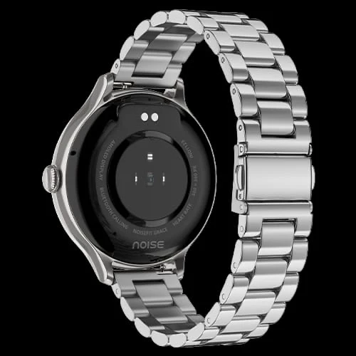NoiseFit Grace Smartwatch in a Metal Silver finish, featuring a 1.1-inch AMOLED display