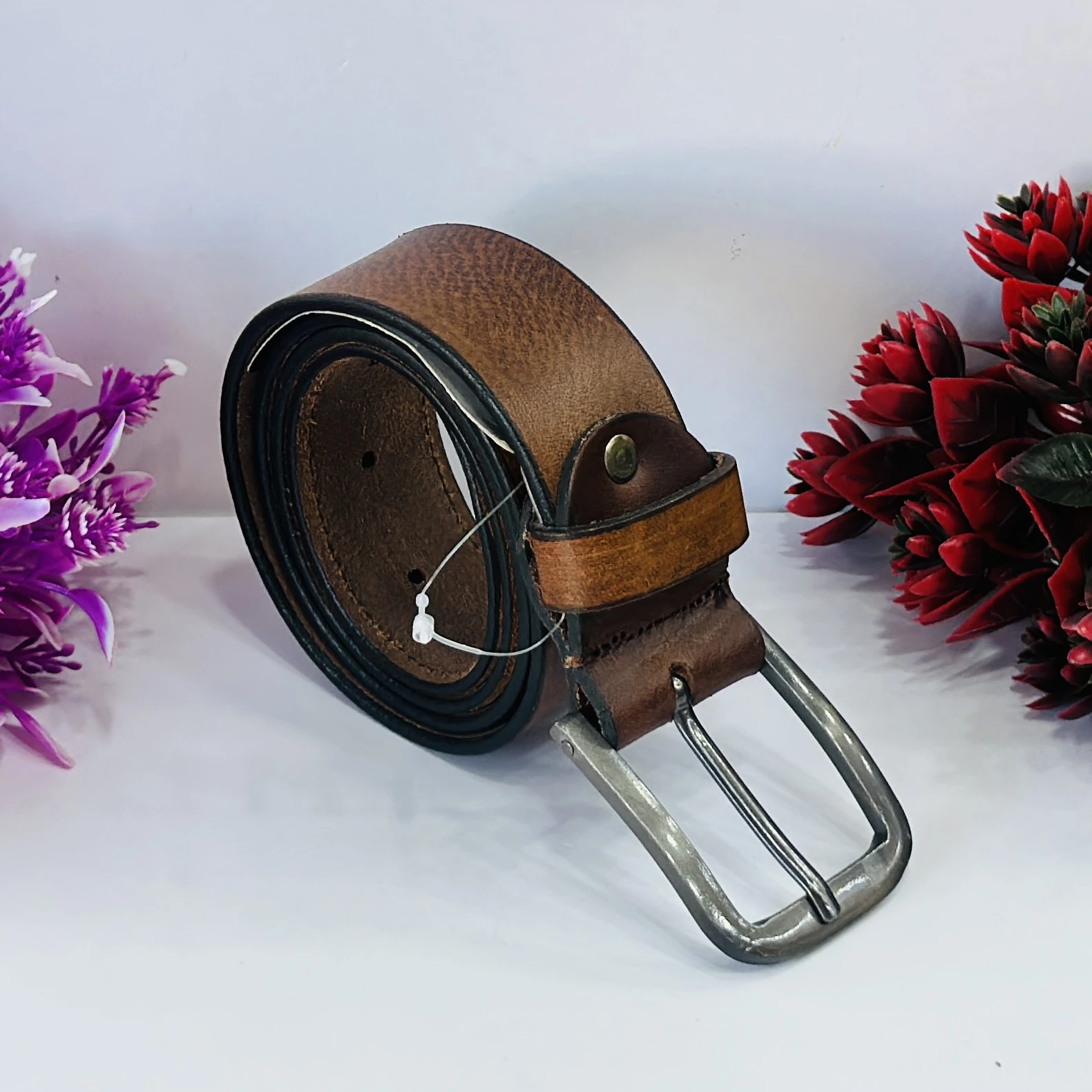 Brown genuine leather formal and casual belt