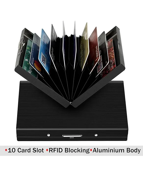 metal RFID-blocking credit card holder wallet.